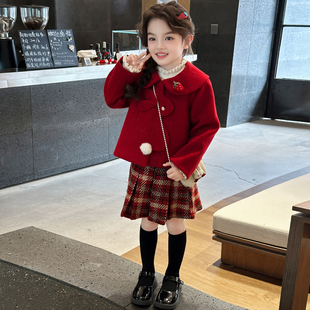女童冬装2025新款连衣裙儿童网红洋气时髦加厚套装小女孩冬季裙子