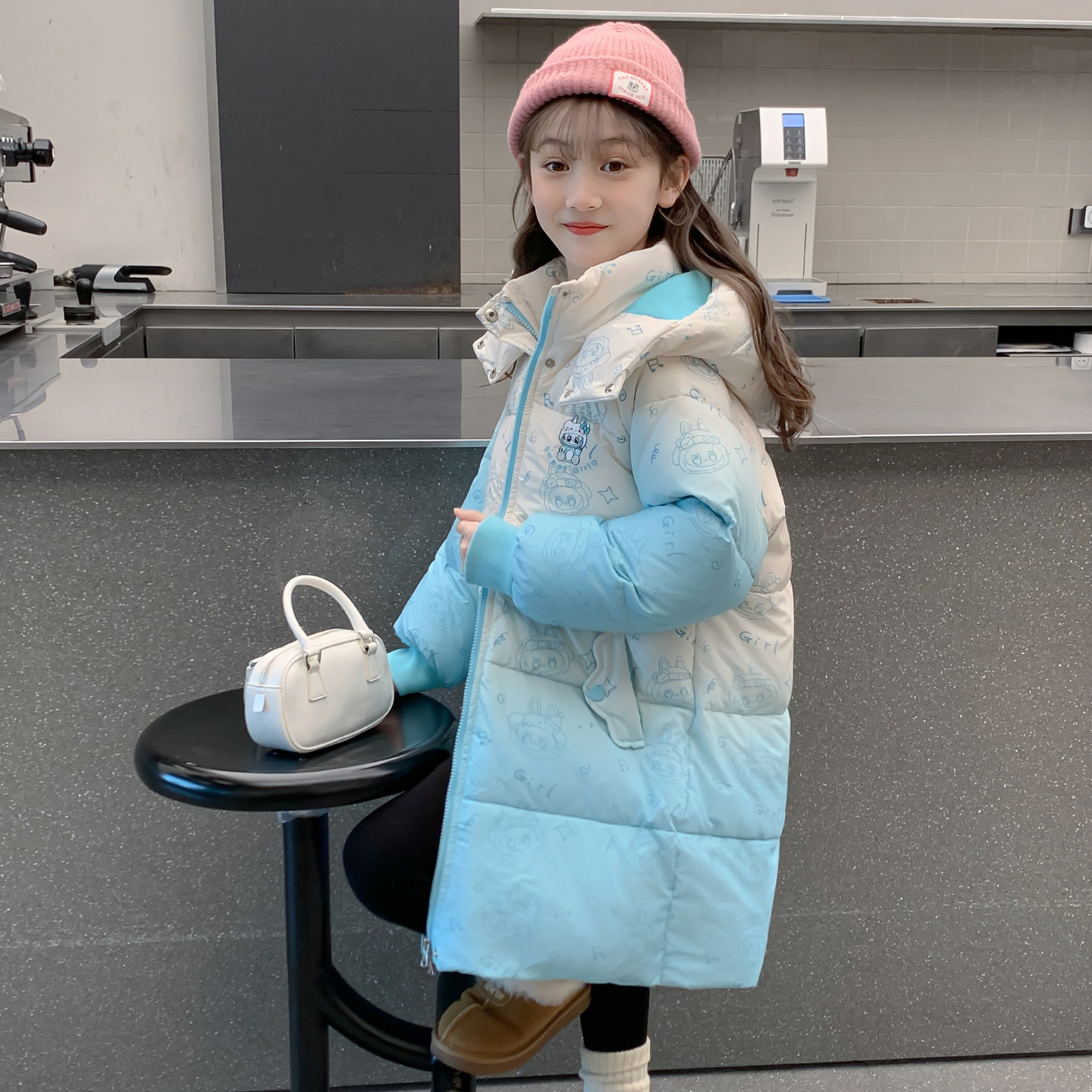 女童羽绒服冬装2025新款儿童网红洋气中长款90白鸭绒女孩加厚外套