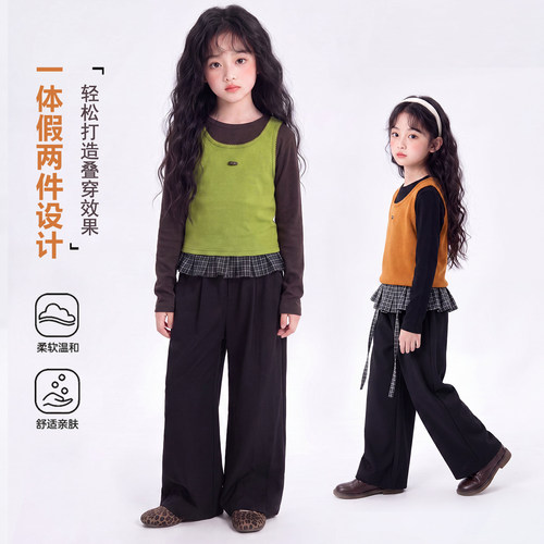 女童秋装2026新款套装儿童网红洋气时髦工装裤女孩春秋款两件套潮