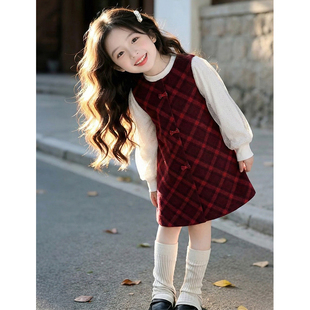 女童连衣裙冬季2026新款洋气儿童时髦网红两件套女孩冬装网红裙子