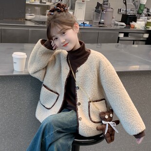 女童秋冬外套2026新款儿童网红洋气小香风加厚羊羔毛女孩冬装上衣