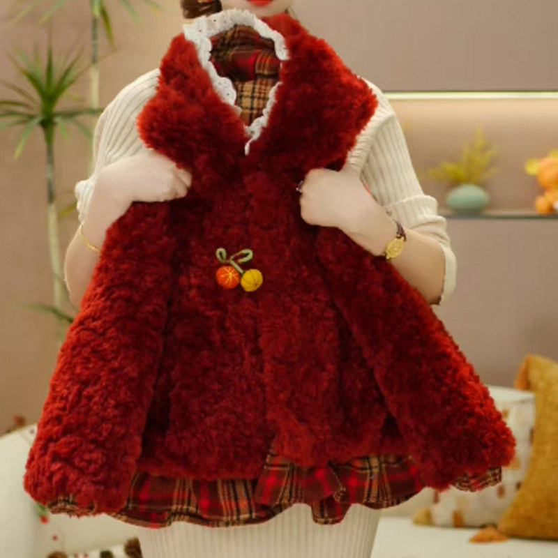 女童冬装外套2025新款儿童时髦加绒加厚连帽毛毛衣小女孩冬季衣服