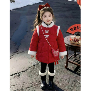 女童棉服冬装2026新款儿童网红洋气爆款红色羽绒外套女孩冬款过年