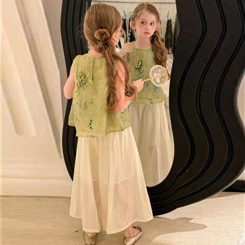 女童2026新款夏套装儿童时髦洋气国风马甲刺绣两件套女孩夏季衣服