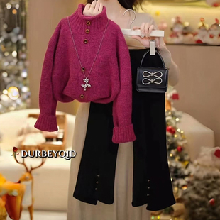 女童冬装套装2026新款洋气儿童时髦韩版高领毛衣两件套冬季衣服潮