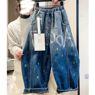 女童冬装裤子2025新款洋气儿童时髦加绒加厚牛仔裤女孩冬季休闲裤