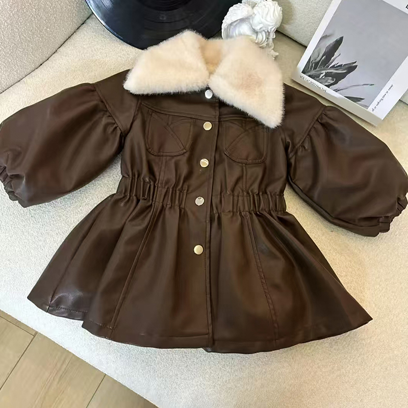 女童连衣裙秋冬2025新款洋气儿童时髦加绒皮衣裙子小女孩冬季衣服