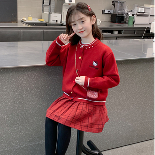 女童外套2026新款冬装儿童网红洋气时髦加厚爆款冬季女孩红色套装