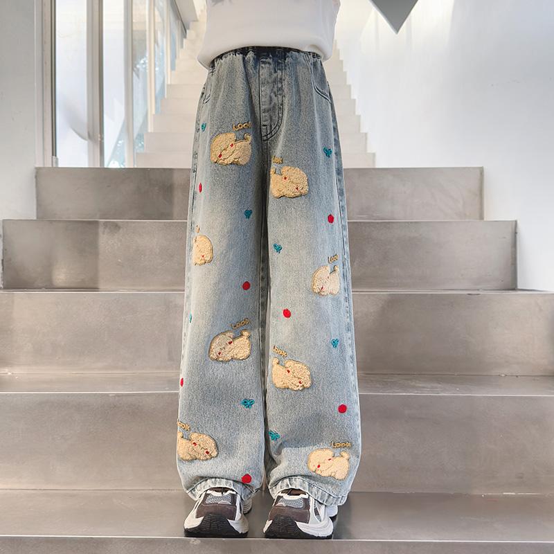 女童牛仔裤2025新款秋装儿童洋气时髦网红直筒阔腿裤女孩春秋裤子