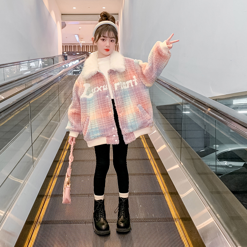 女童秋冬外套2023新款女孩网红时髦加绒加厚上衣冬季儿童洋气衣服
