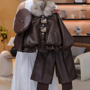 女童冬装套装2025新款洋气儿童时髦加绒皮衣两件套小女孩冬季衣服