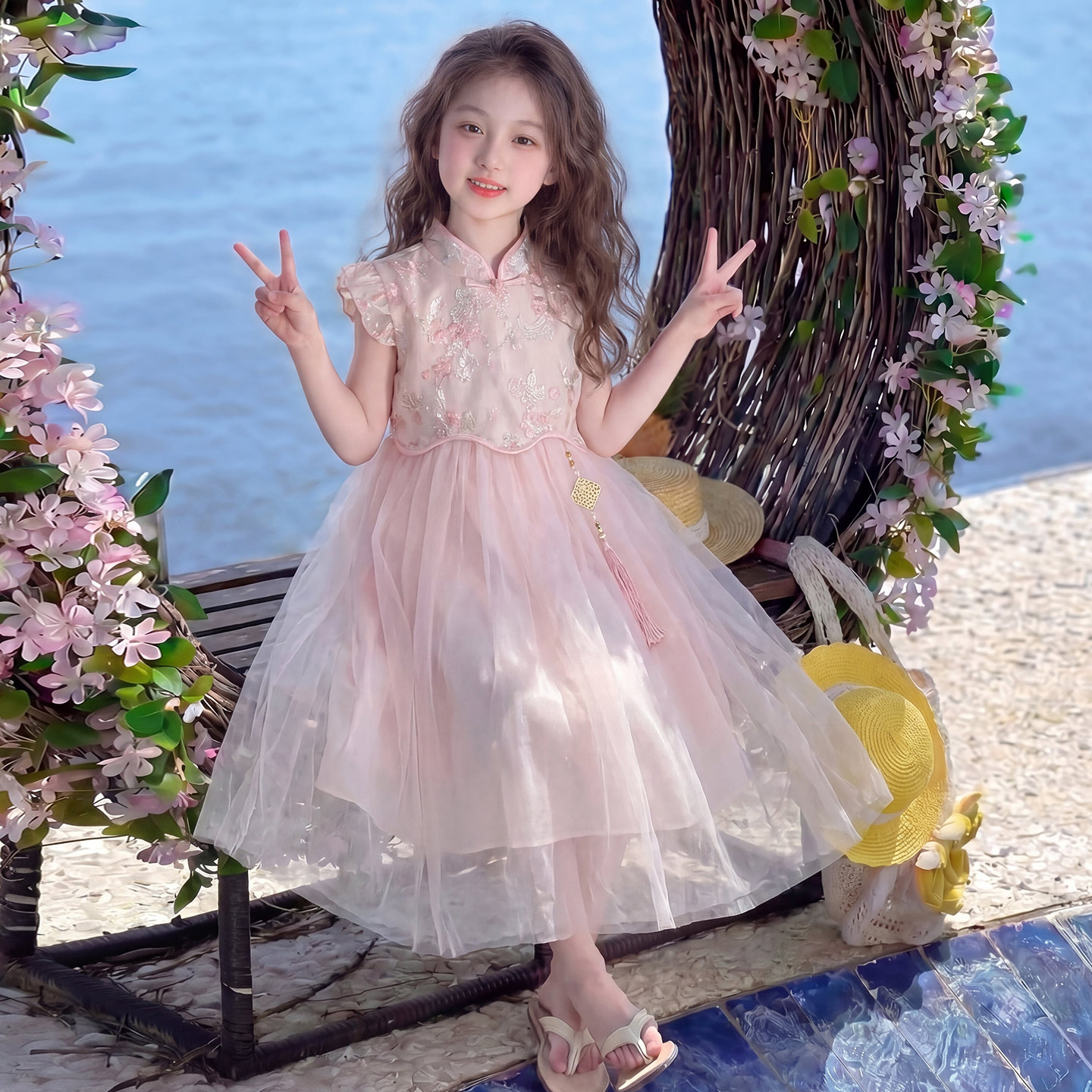 汉服女童夏薄款2026新款洋气儿童时髦国风中式飞袖连衣裙女孩夏装