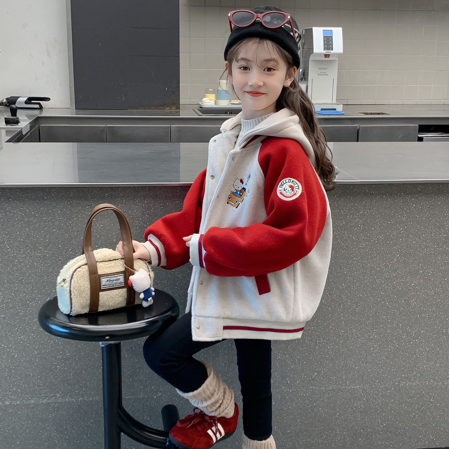 女童冬装2025新款外套儿童网红洋气夹棉加厚女孩红色爆款棒球服潮