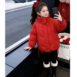 女童羽绒服2026新款冬装儿童网红洋气爆款红色过年白鸭绒女孩外套