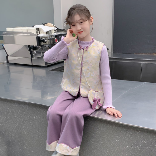 女童汉服冬装2025新款儿童洋气新中式国风加绒加厚套装女孩秋冬款