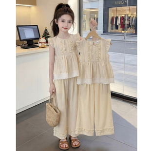 女童夏装套装2026新款洋气儿童时髦韩版飞袖两件套女孩夏季衣服潮