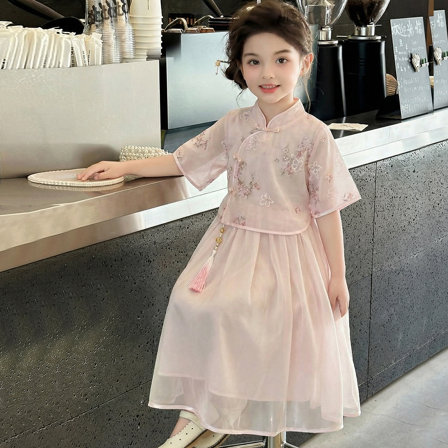 女童连衣裙夏2026新款洋气儿童时髦国风汉服两件套女孩夏季裙子潮