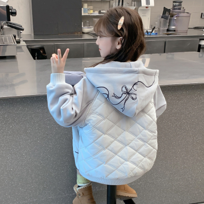 女童秋冬款外套2025新款儿童网红洋气夹棉加厚连帽棒球服女孩冬装