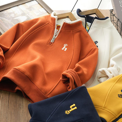 青岛童装工厂儿童帅气半拉链卫衣