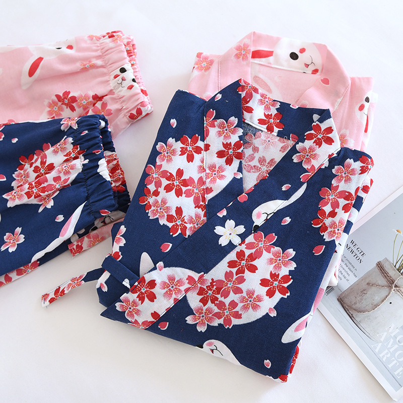 女童浴袍春夏纯棉双层纱布日式系带和服睡衣 儿童宝宝睡袍汗蒸服