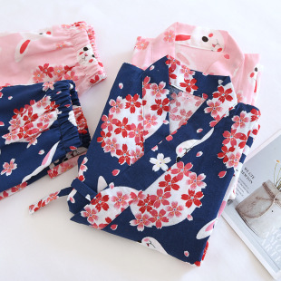 女童浴袍春夏纯棉双层纱布日式系带和服睡衣 儿童宝宝睡袍汗蒸服