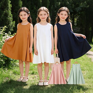 女童裙子连衣裙夏季薄款高级感纯色简约韩版2026新款中大童背心裙