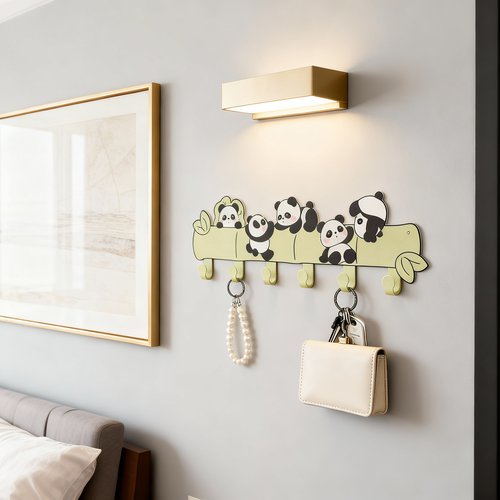可爱熊猫卡通铁艺玄关钥匙挂钩