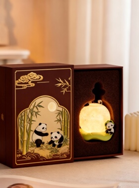 新中式熊猫桌面摆件树脂可发光