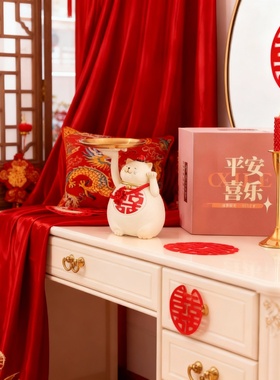 中式招财猫摆件喜庆红色装饰品