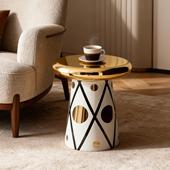 轻奢风陶瓷电镀圆形茶几现代简约客厅小户型创意边几