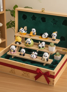 卡通熊猫树脂桌面摆件礼盒收纳