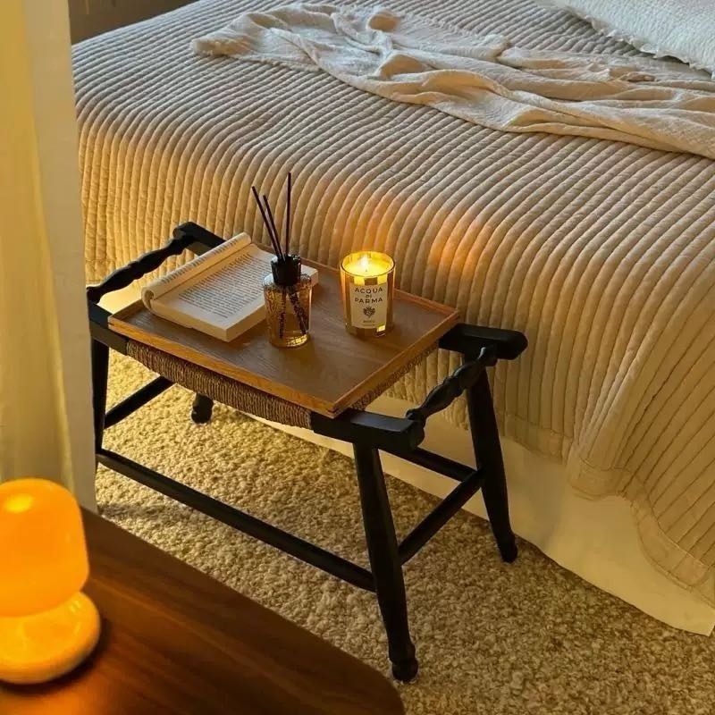 复古几何风木质床边桌