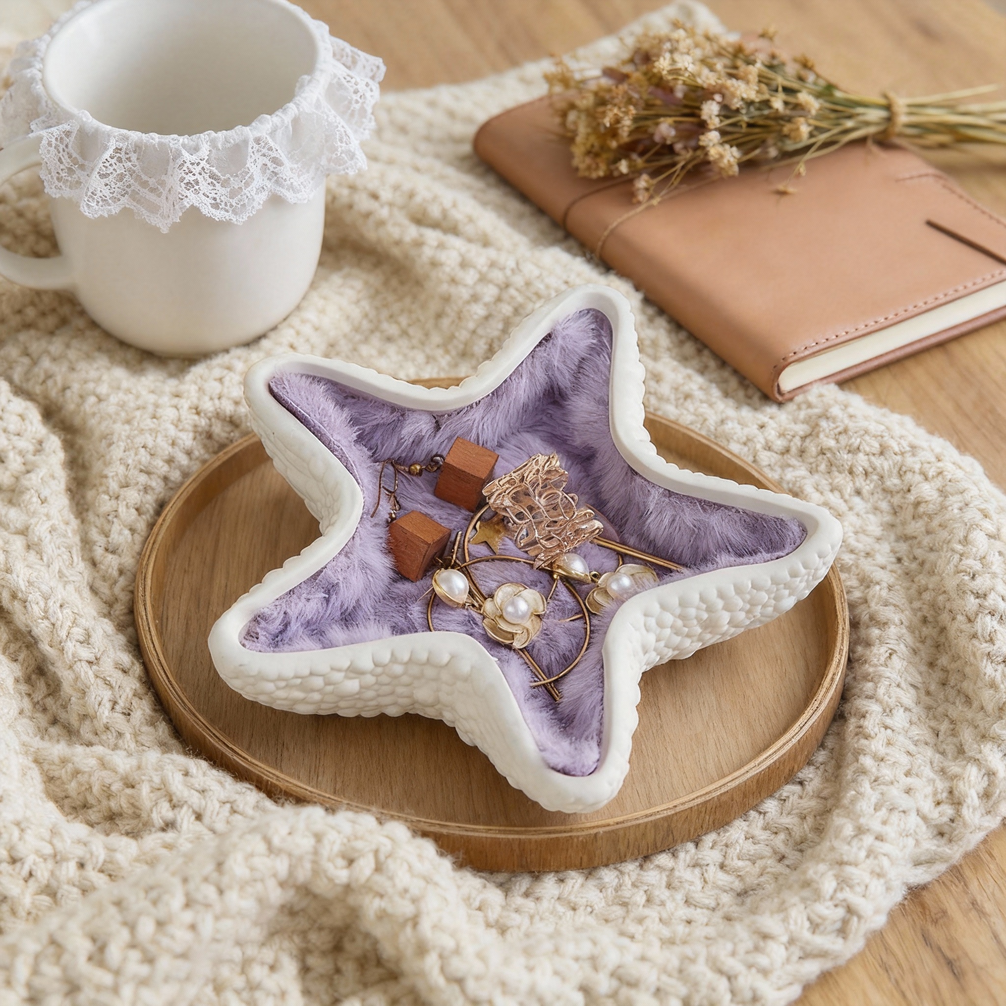 少女心陶瓷五角星桌面摆件