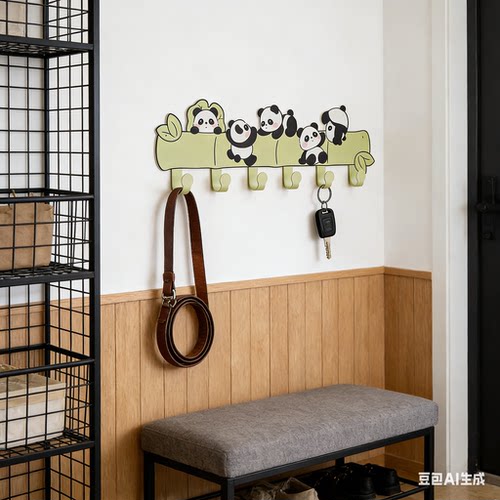 可爱熊猫卡通玄关铁艺挂钩收纳