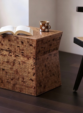 禅意几何竹藤手工边几客厅轻奢