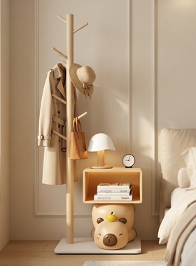 可爱卡通木质落地衣架收纳摆件