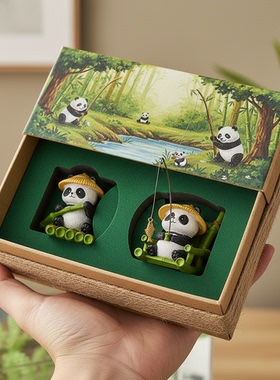 国潮熊猫树脂摆件礼盒闺蜜送礼