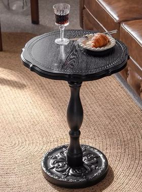 复古木质圆形浮雕客厅边几