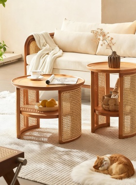 北欧简约藤编收纳边几套组