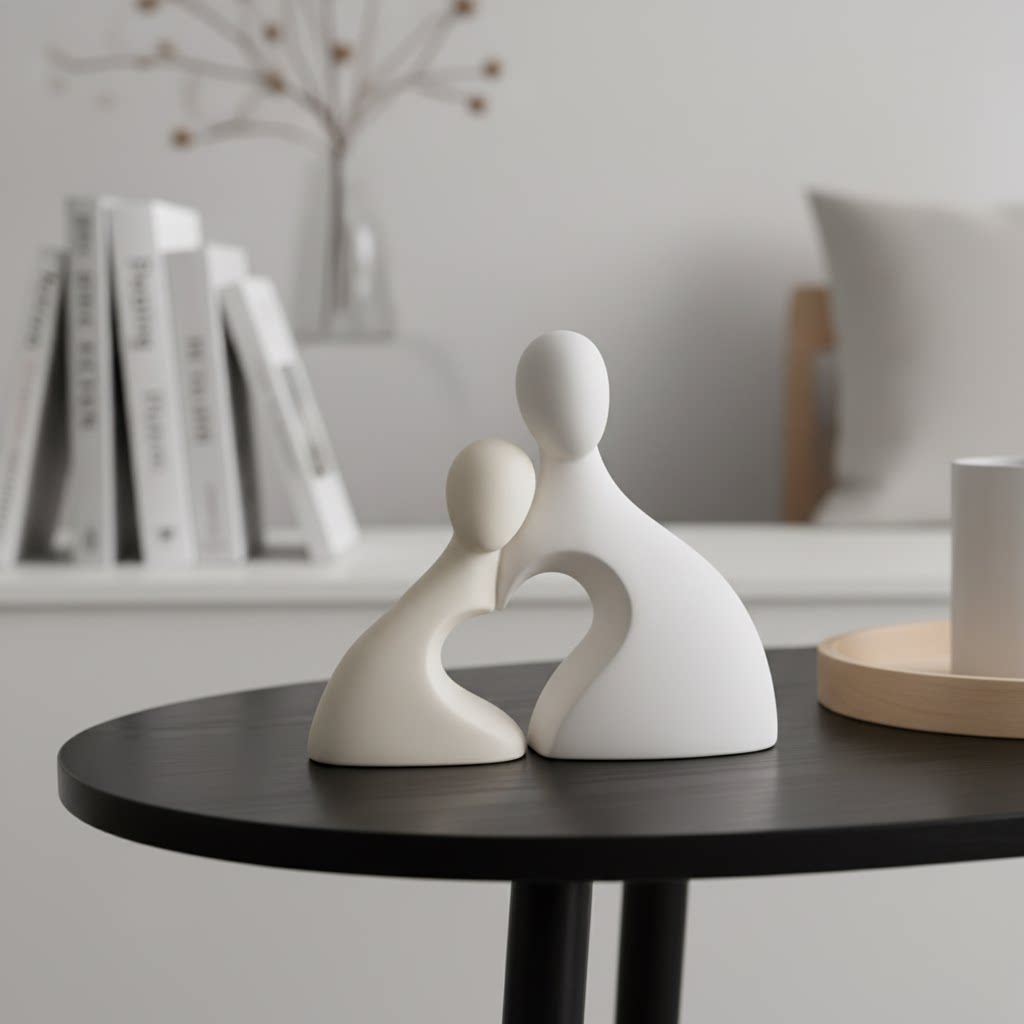 现代简约陶瓷人物摆件客厅桌面装饰品爱心造型创意饰品结婚礼物