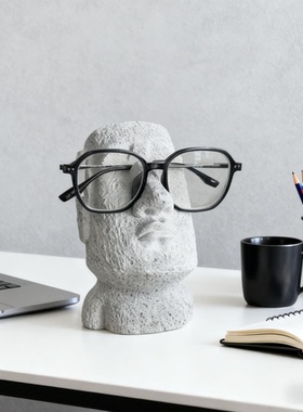 创意搞怪摩艾石像眼镜支架桌面摆件办公室玄关酒柜艺术装饰品摆设