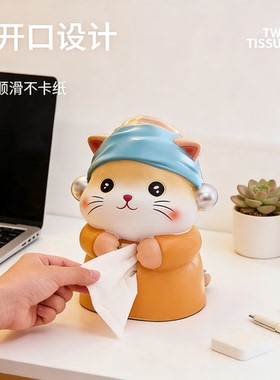 可爱猫咪树脂桌面大开口纸巾盒
