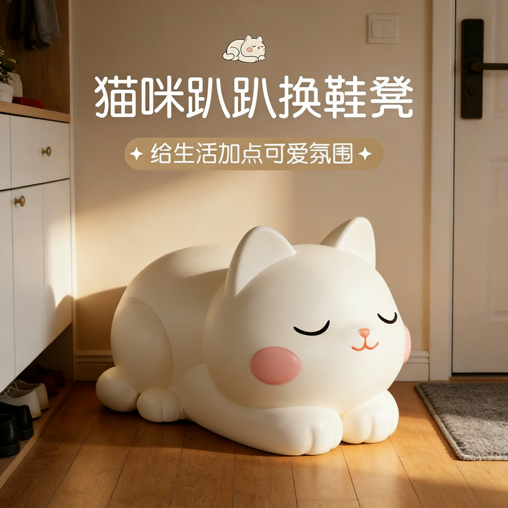 软萌治愈系猫咪换鞋凳树脂工艺玄关装饰摆件可爱萌宠造型,家居饰品,桌面摆件,淘宝优惠券,粉丝福利购,淘宝优惠卷
