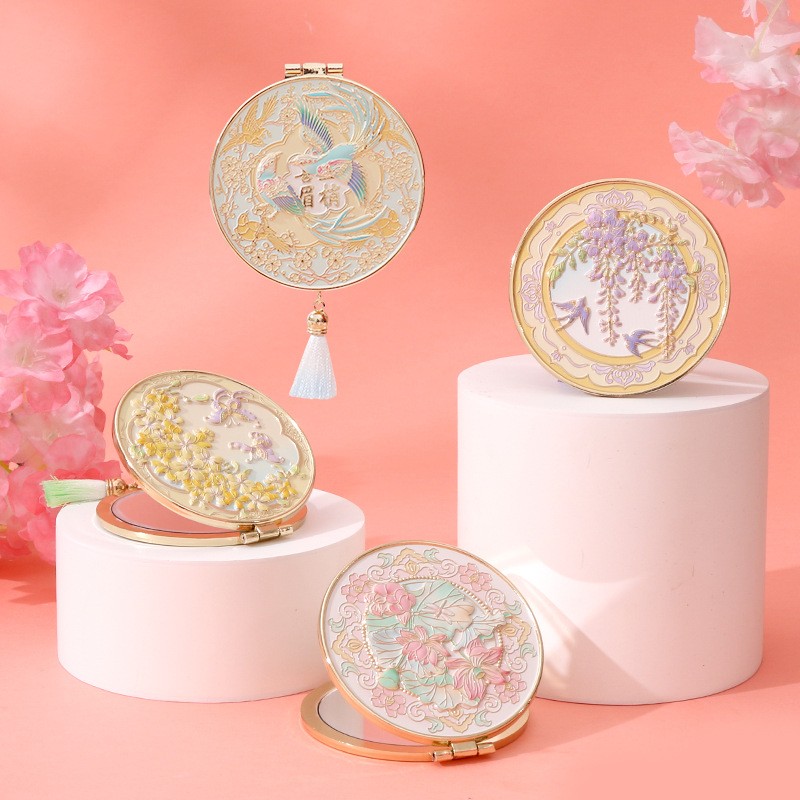 古典花鸟图案圆形化妆镜