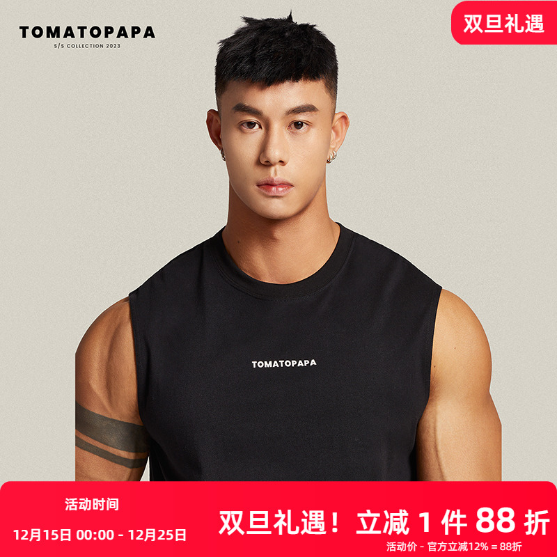 tomatopapa夏季套头印花logo背心