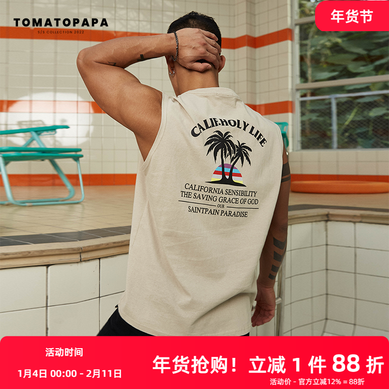 TOMATOPAPA夏季原创新款夏威夷坎肩字母背心男运动健身无袖T恤潮,男装,背心,淘宝优惠券,粉丝福利购,淘宝优惠卷
