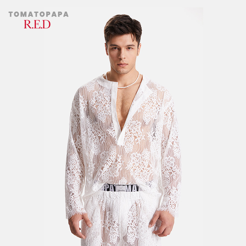 TOMATOPAPA手工高定意大利风蕾丝半开领镂空提花居家服运动套装