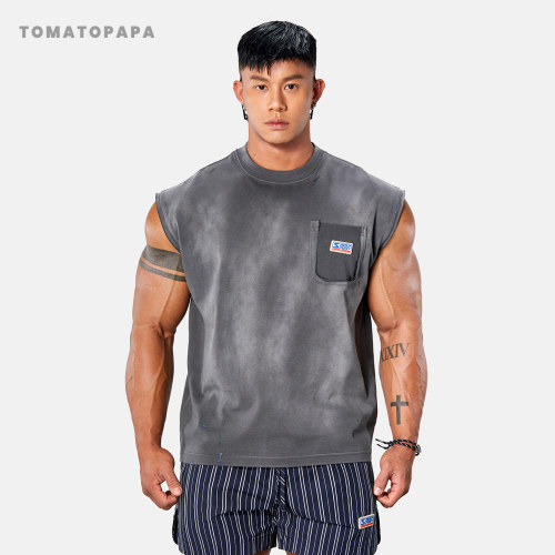 TOMATOPAPA宽松背心男士2026夏季潮牌扎染泼墨圆领套头休闲吸汗衫
