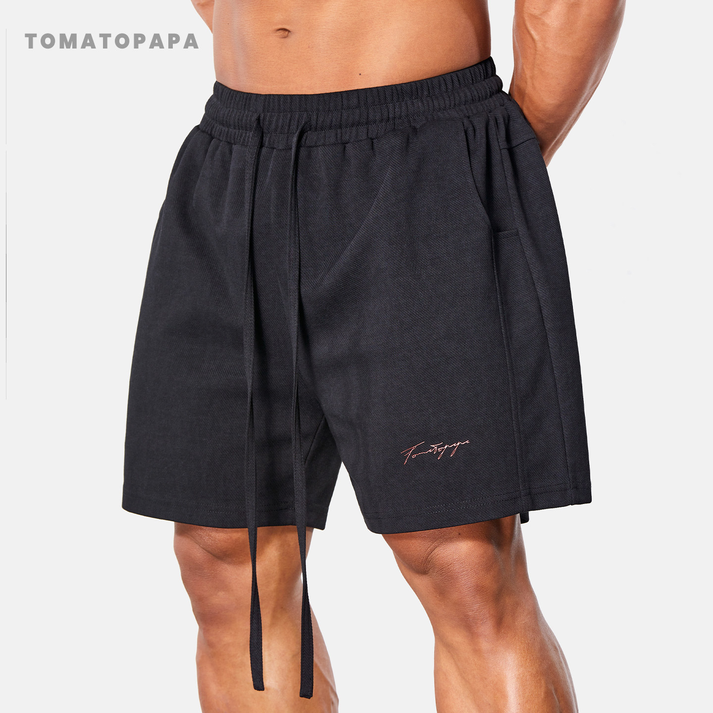 TOMATOPAPA运动短裤2026夏季男士宽松直筒抽绳五分裤松紧腰休闲裤