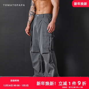宽松阔腿休闲直筒裤 降落伞兵裤 裤 TOMATOPAPA街头复古多褶皱工装